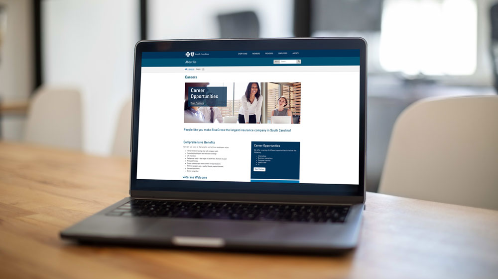 computer open to BlueCross Careers website